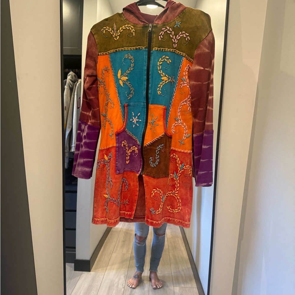 Boho Bohemian Festival Patchwork Colorful Zip Up